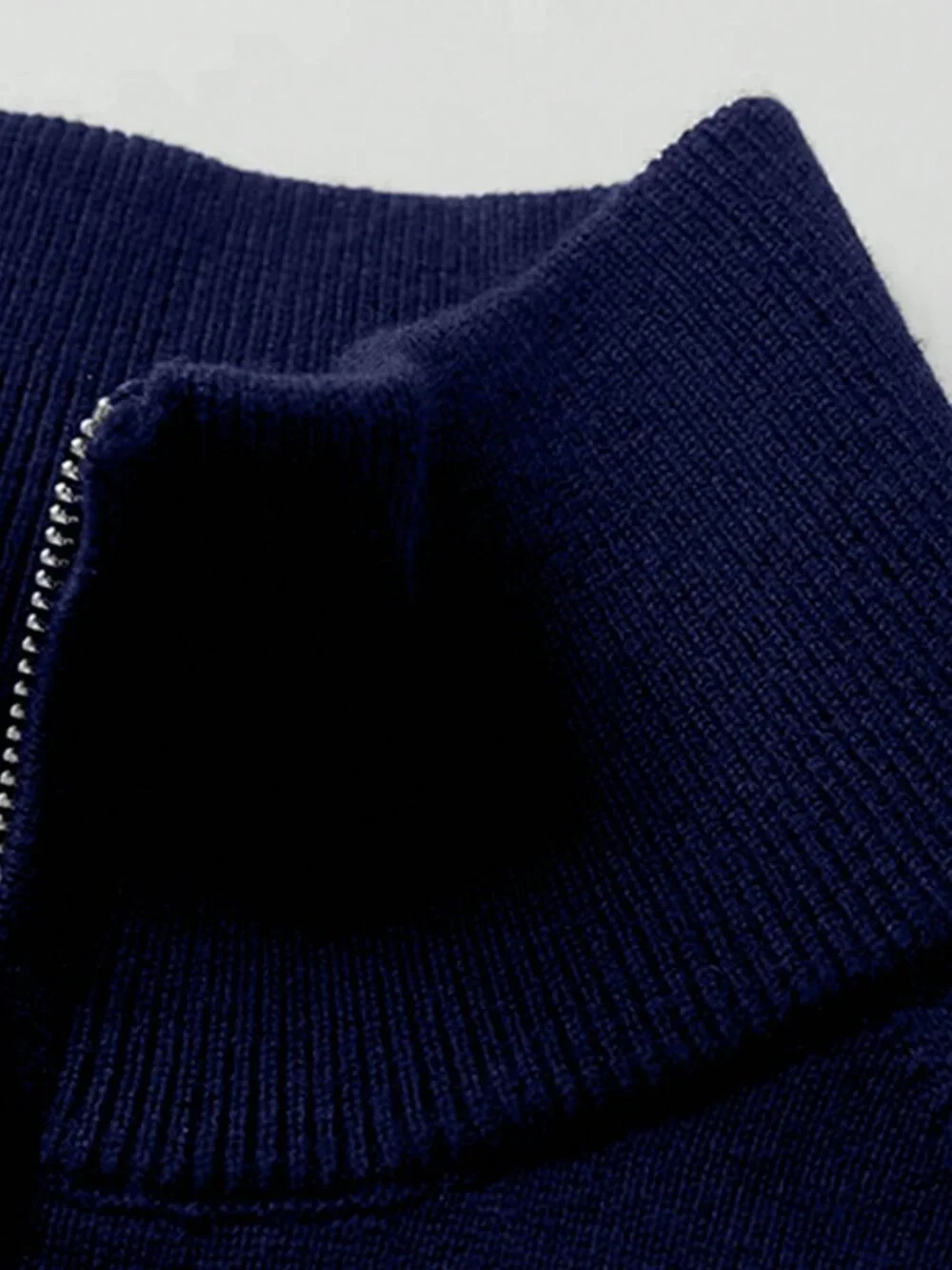 Navy Blue Casual Men's Stand Collar Zip-Up Sweater